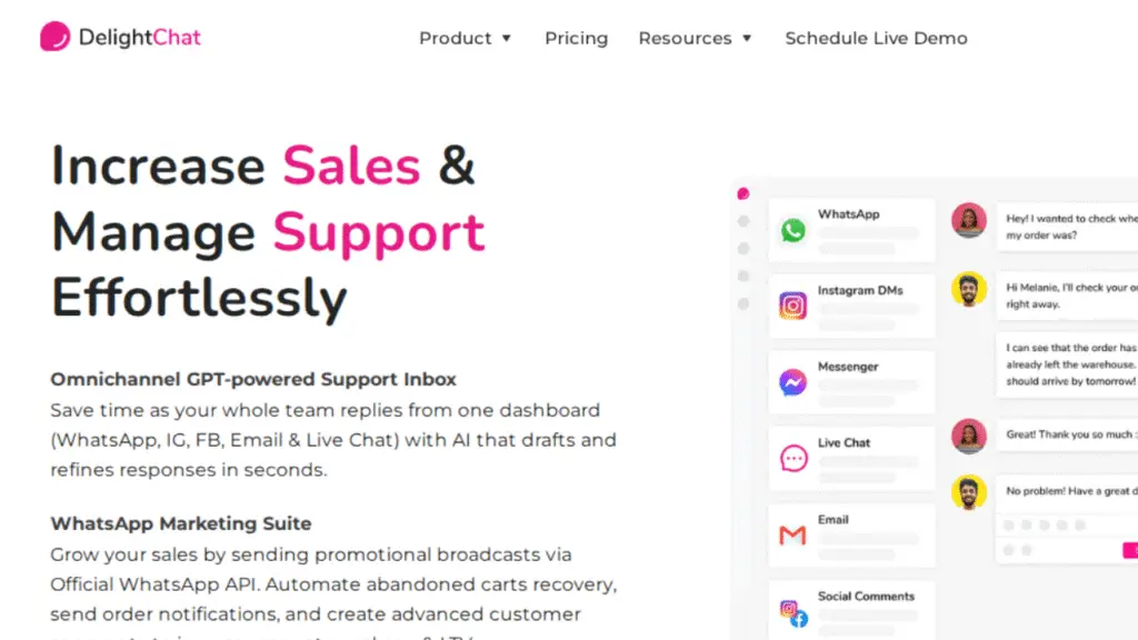 Best AI Tools for Shopify and Online Stores (Free, Paid) 5 DelightChat AI tool home page