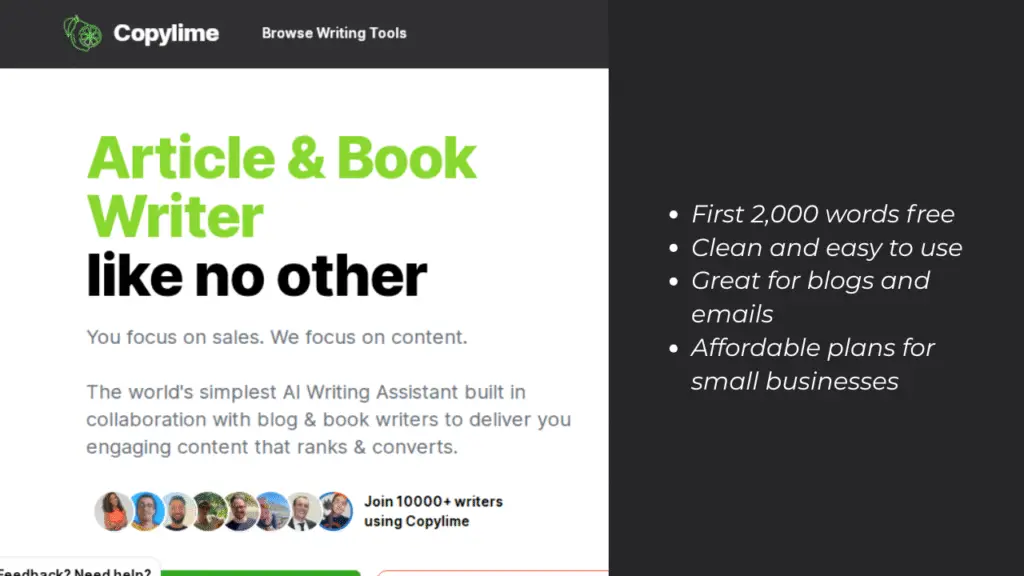Best AI Tools for Small Business in May 2025 2 Best AI writing tool for small business 2025 – Copylime dashboard