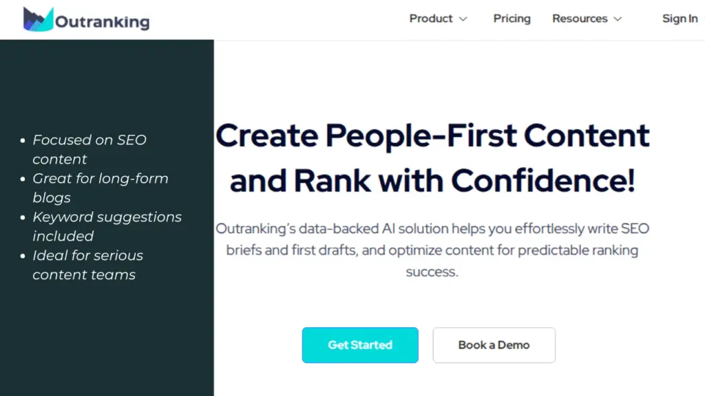 Best AI Tools for Small Business in May 2025 4 AI content writing tool for SEO optimization – Outranking interface for small business