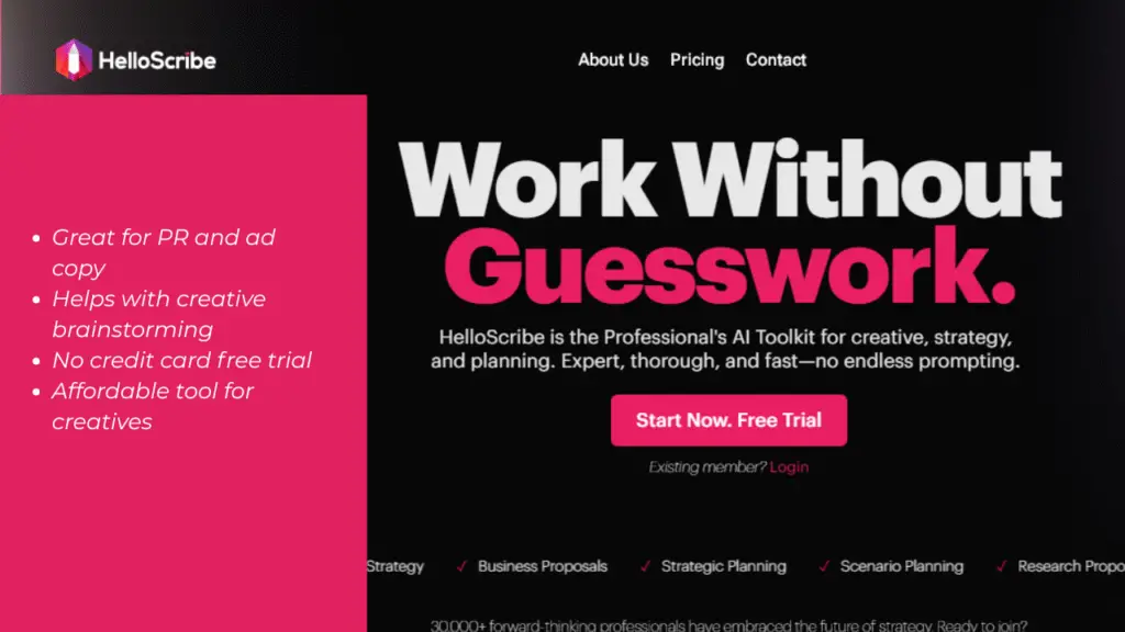 Best AI Tools for Small Business in May 2025 5 Creative AI writing tool for PR and marketing – HelloScribe dashboard interface